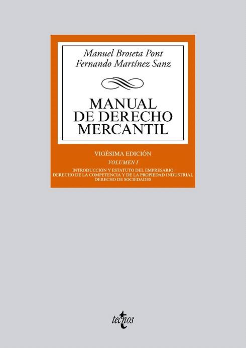 MANUAL DE DERECHO MERCANTIL | 9788430959341 | BROSETA PONT, MANUEL/MARTÍNEZ SANZ, FERNANDO | Llibres Parcir | Llibreria Parcir | Llibreria online de Manresa | Comprar llibres en català i castellà online